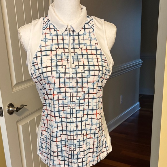 PGA Tour Women's white and blue Jersey Top - Picture 1 of 6